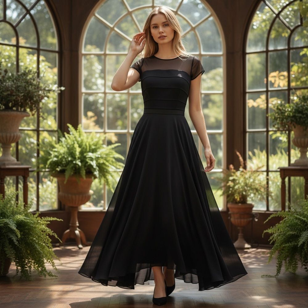 JS Collection Vintage Elegant Black Evening Gown